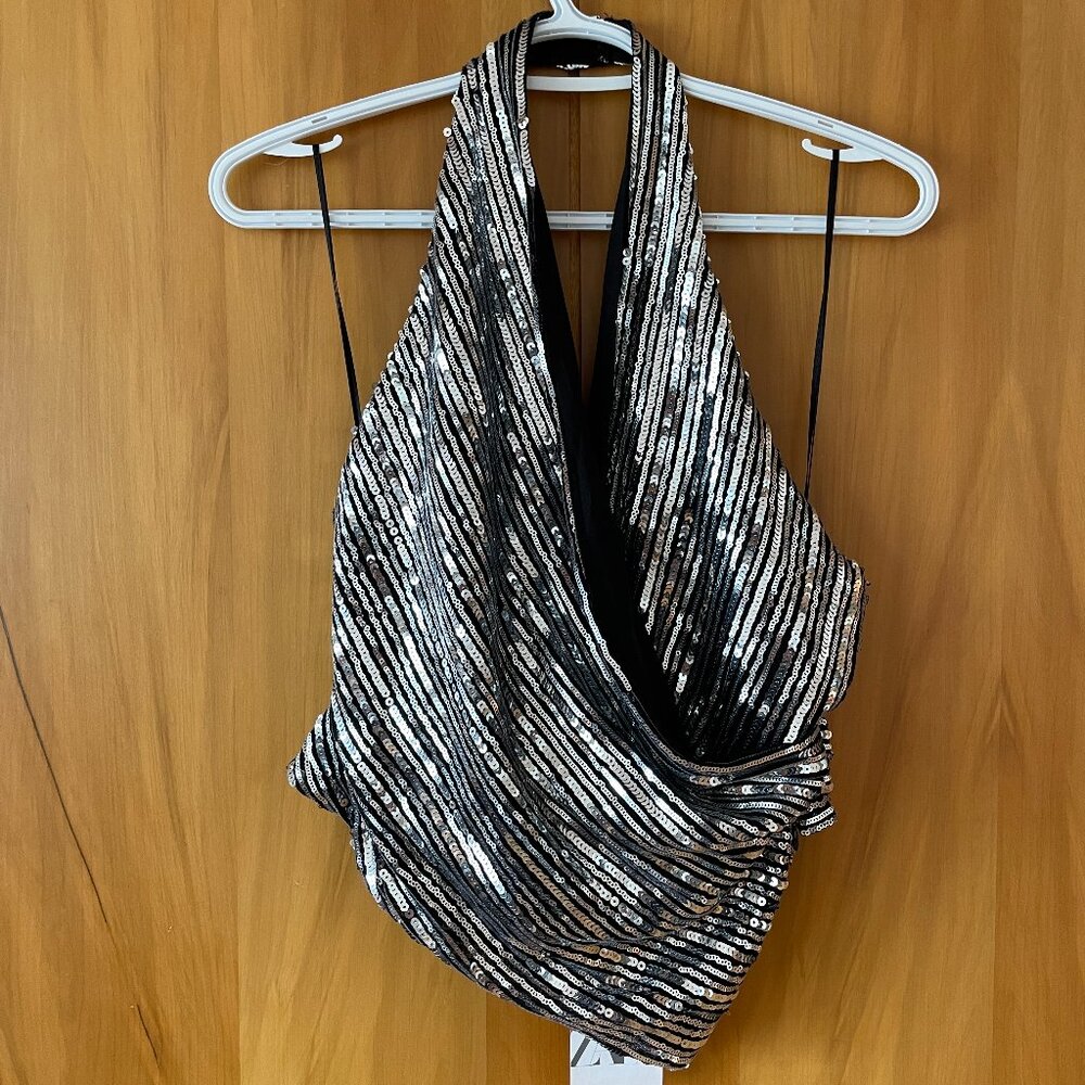 Zara Black and Silver Sequin Tank Top